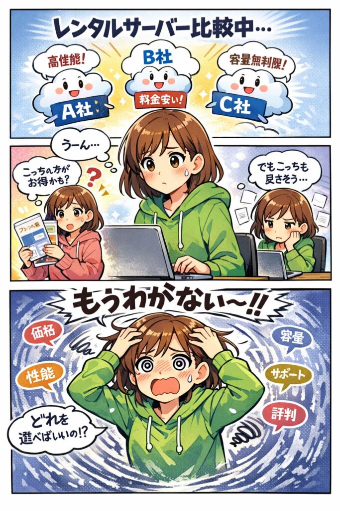 レンタルサーバーを比較していると、結局どれを選べばいいのか分からなくなることが多いと思います。